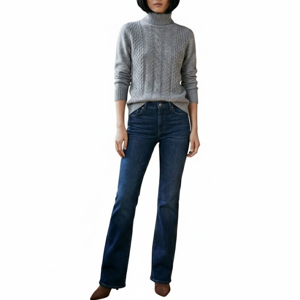Grey Cozy Wool Blend Cable Knit Turtleneck Medium Made in Italy | Massimo Dutti
